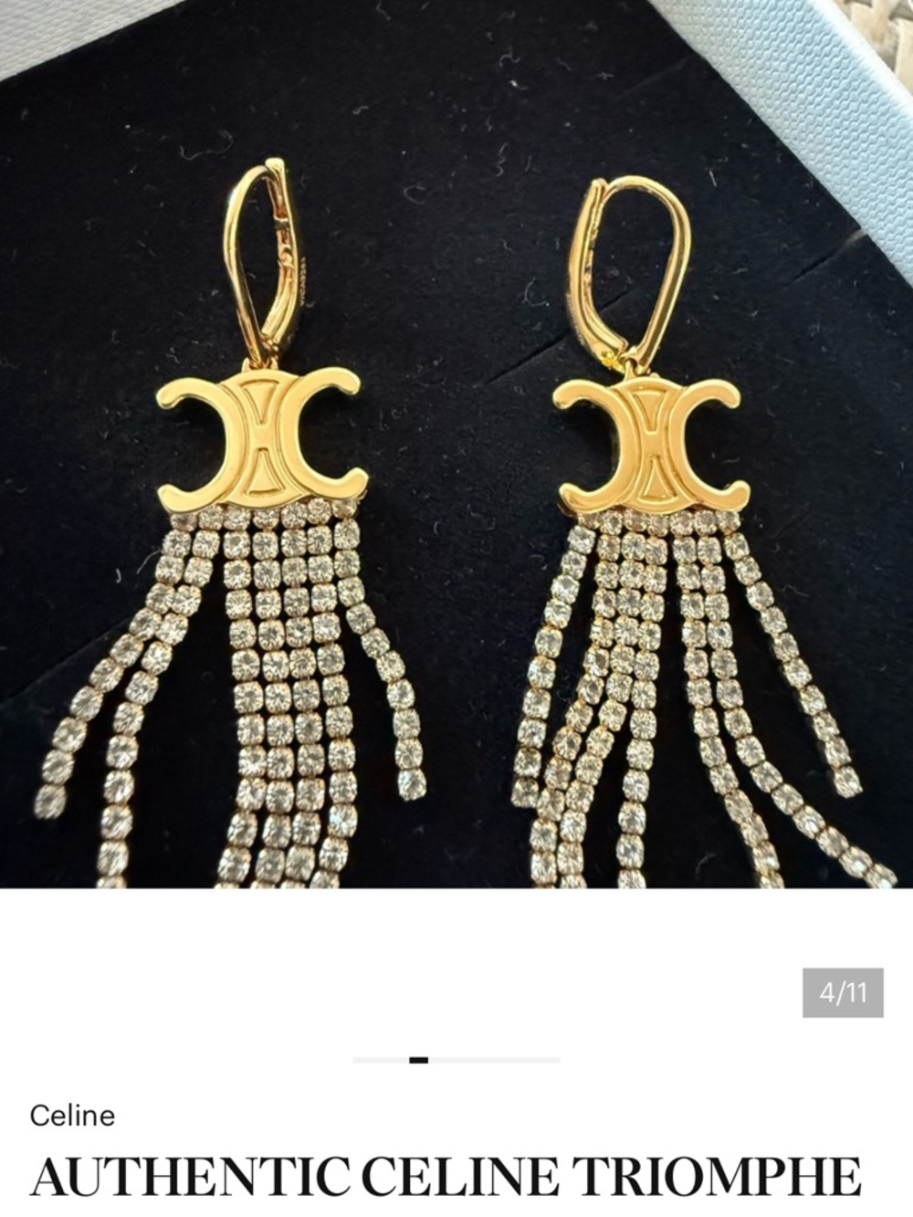 Celine Gold Crystal Fringe Drop Earrings